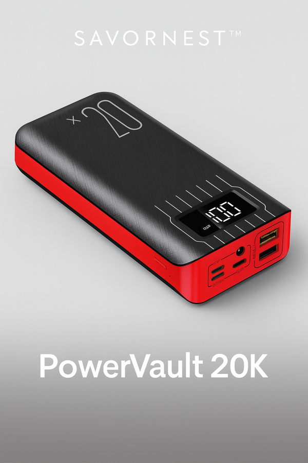 SavorNest™ PowerVault 20K — Dual USB + LED Flashlight Charger